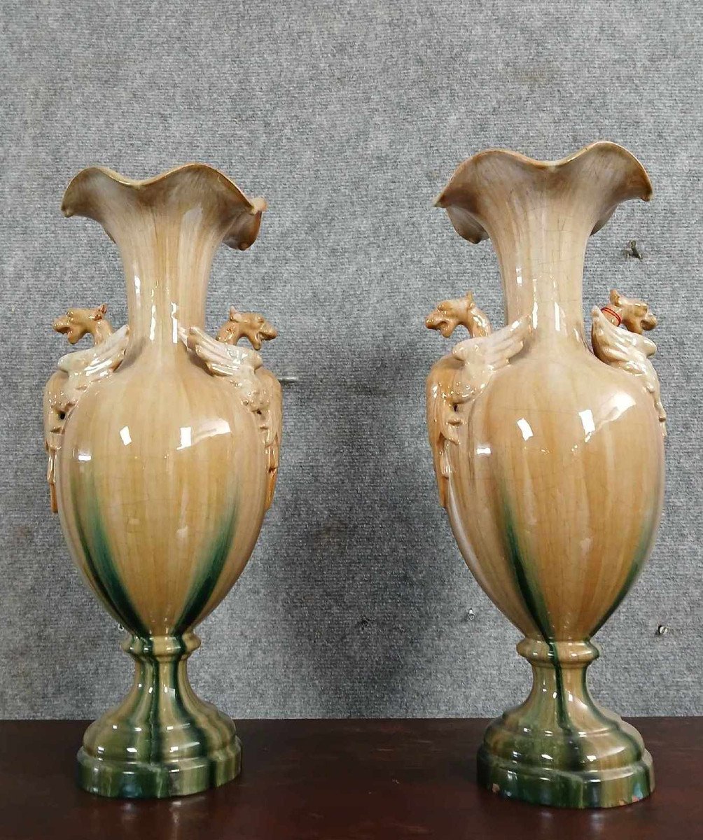  Delphin Massier (1836-1907) (after): Pair Of Large Baluster-shaped Earthenware Vases  -photo-4