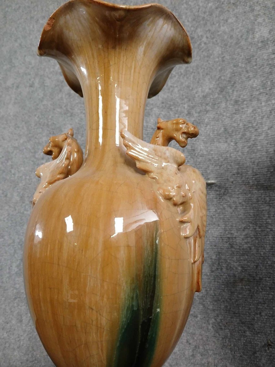  Delphin Massier (1836-1907) (after): Pair Of Large Baluster-shaped Earthenware Vases  -photo-8