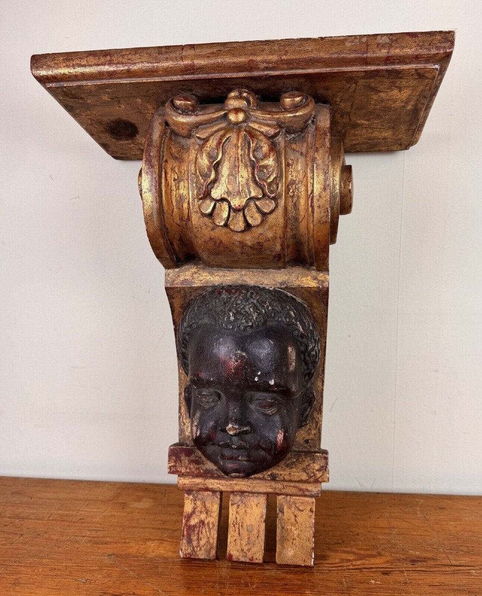 Rare Nubian Wall Console In Gilded And Polychrome Wood