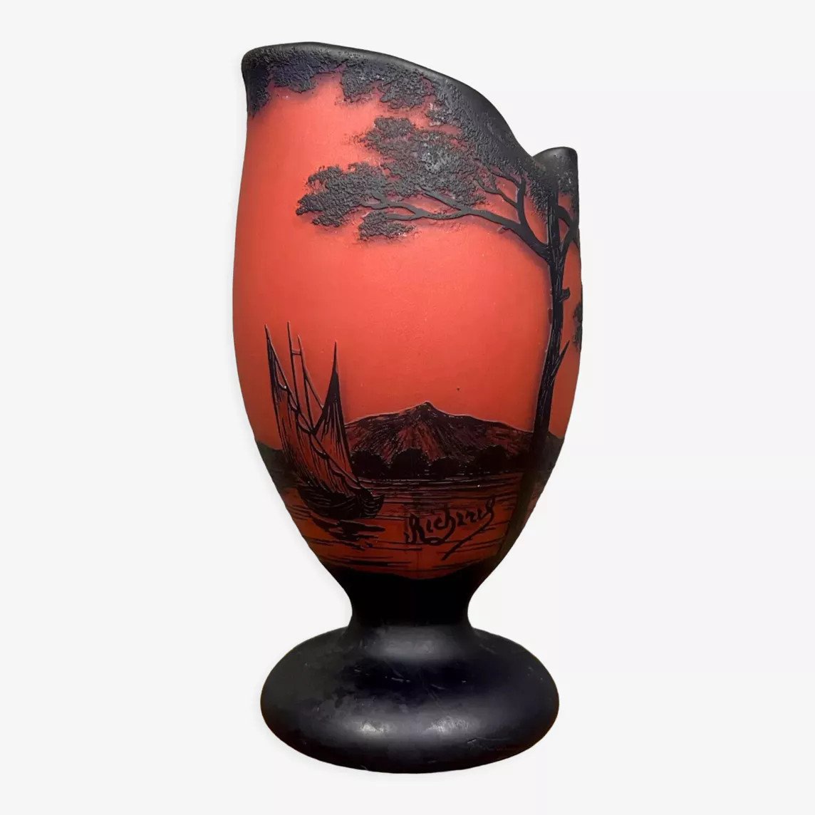 Richard (loetz Glassworks): Atypical Japanese-style Vase In Acid-etched Glass Paste-photo-3