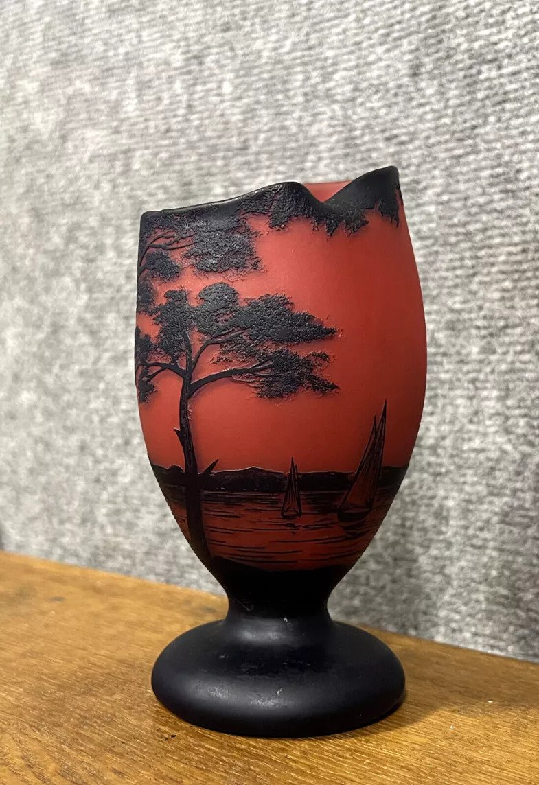 Richard (loetz Glassworks): Atypical Japanese-style Vase In Acid-etched Glass Paste-photo-4