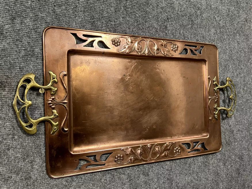 Art Nouveau Copper And Gilt Bronze Serving Tray By Wmf-photo-1