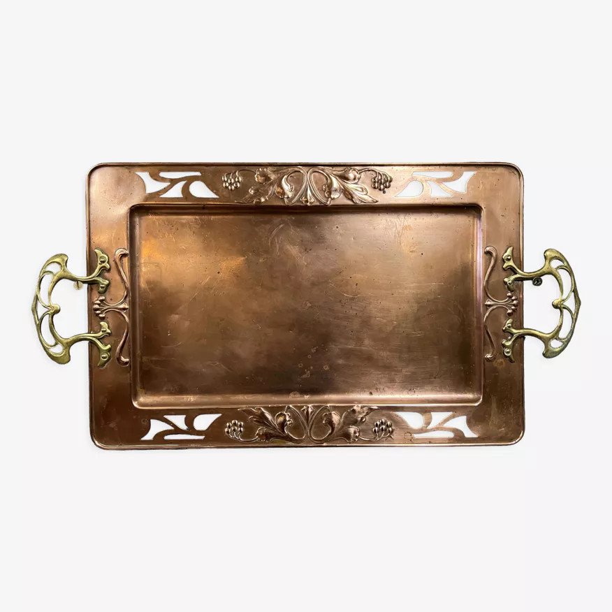 Art Nouveau Copper And Gilt Bronze Serving Tray By Wmf-photo-2