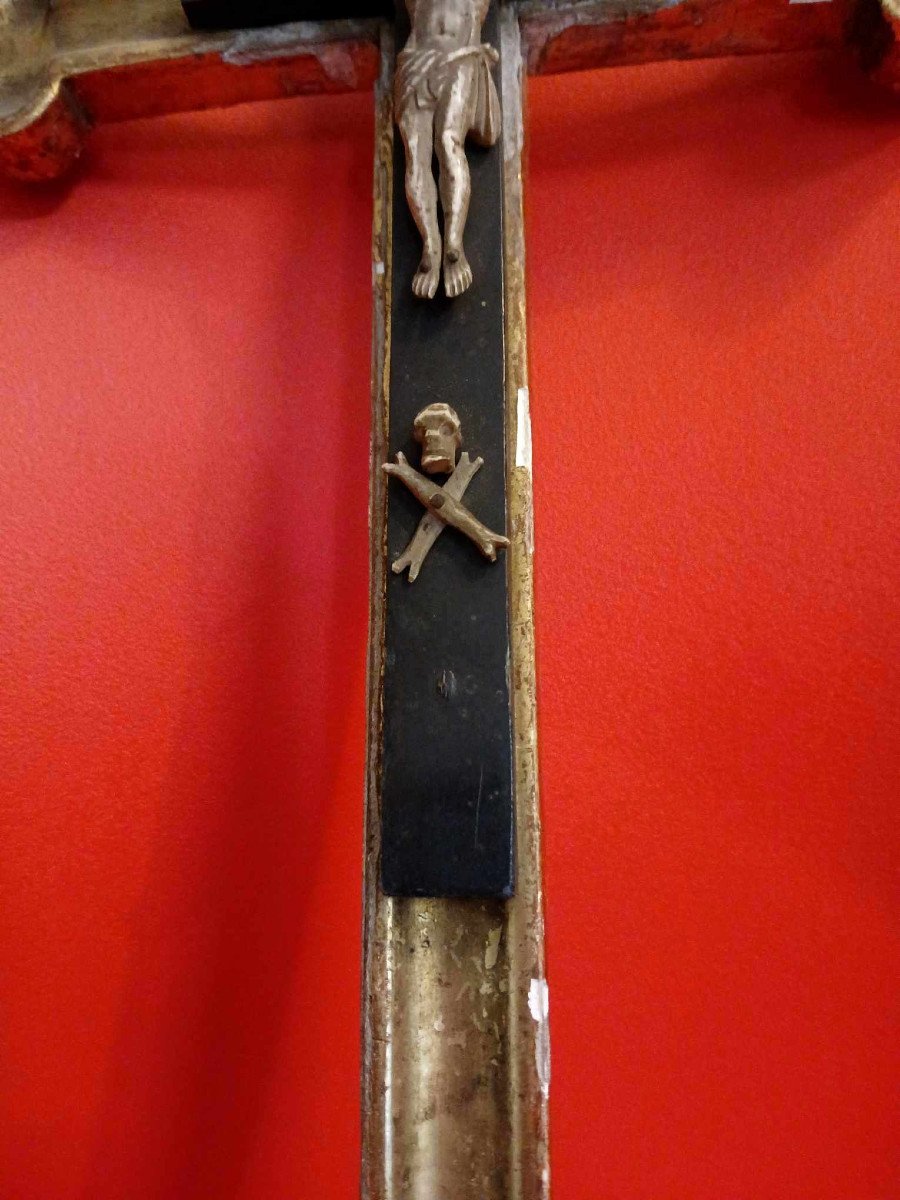 Grand Crucifix En Bois Doré -photo-2