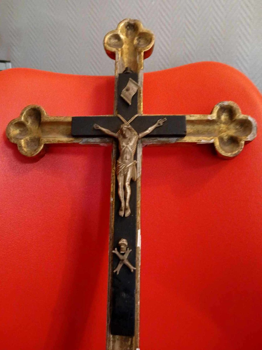 Grand Crucifix En Bois Doré -photo-3