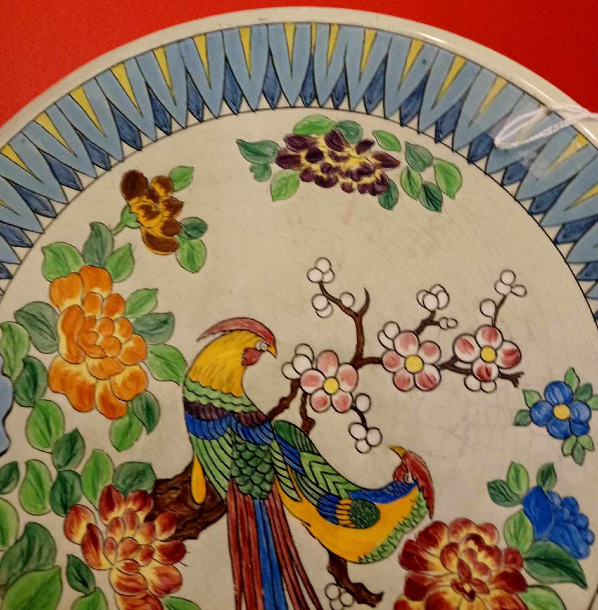 Faïenceries De Longchamp: Large Japanese-style Dish With Trendy Birds   -photo-3