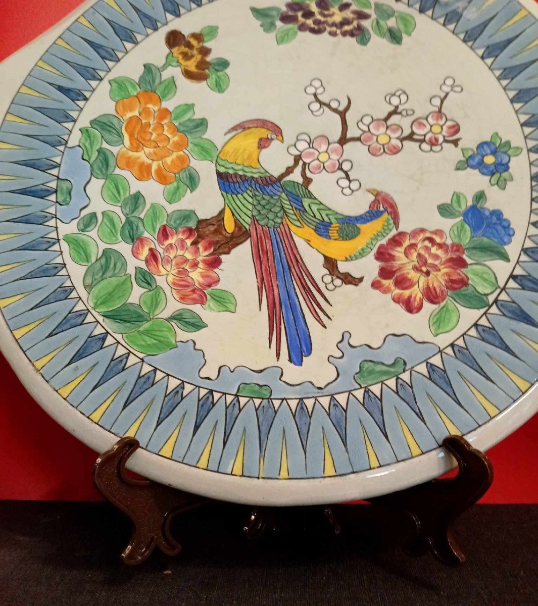 Faïenceries De Longchamp: Large Japanese-style Dish With Trendy Birds   -photo-4