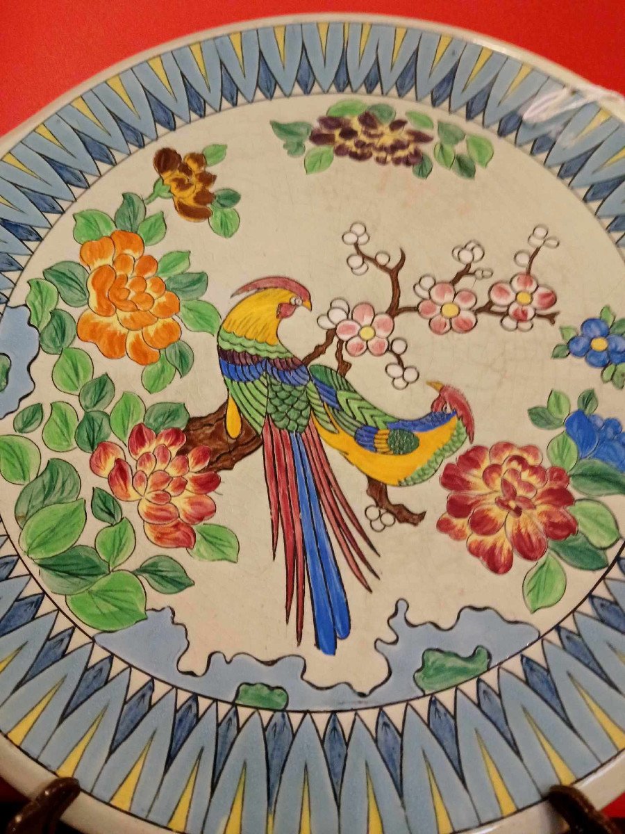 Faïenceries De Longchamp: Large Japanese-style Dish With Trendy Birds   -photo-5