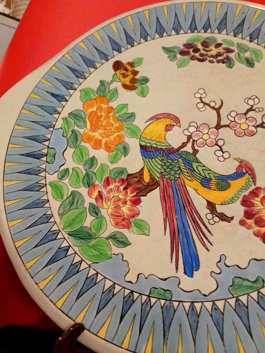 Faïenceries De Longchamp: Large Japanese-style Dish With Trendy Birds   -photo-6