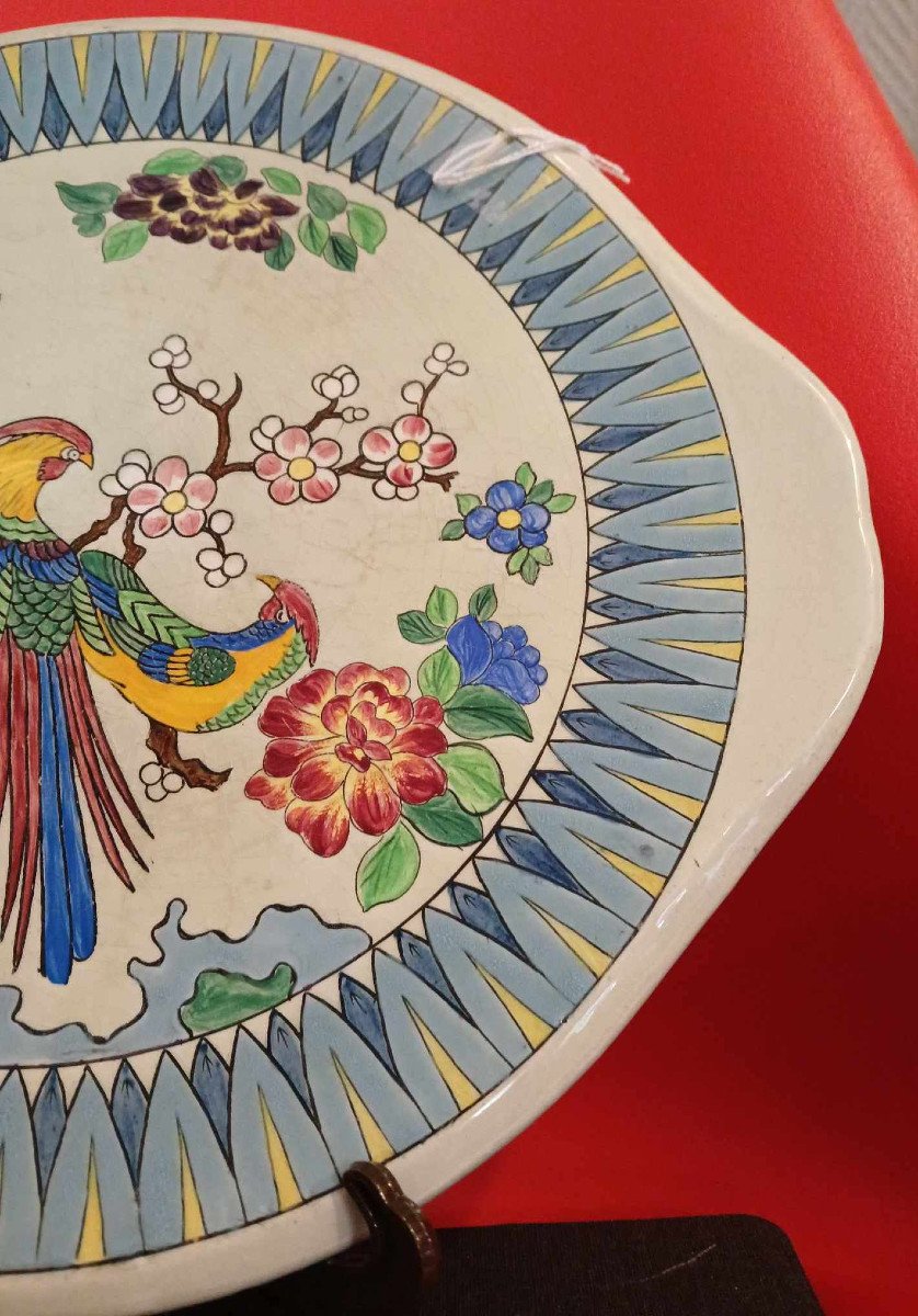 Faïenceries De Longchamp: Large Japanese-style Dish With Trendy Birds   -photo-7