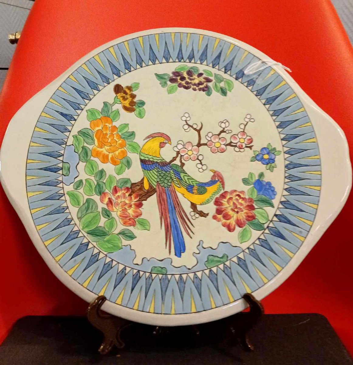 Faïenceries De Longchamp: Large Japanese-style Dish With Trendy Birds   