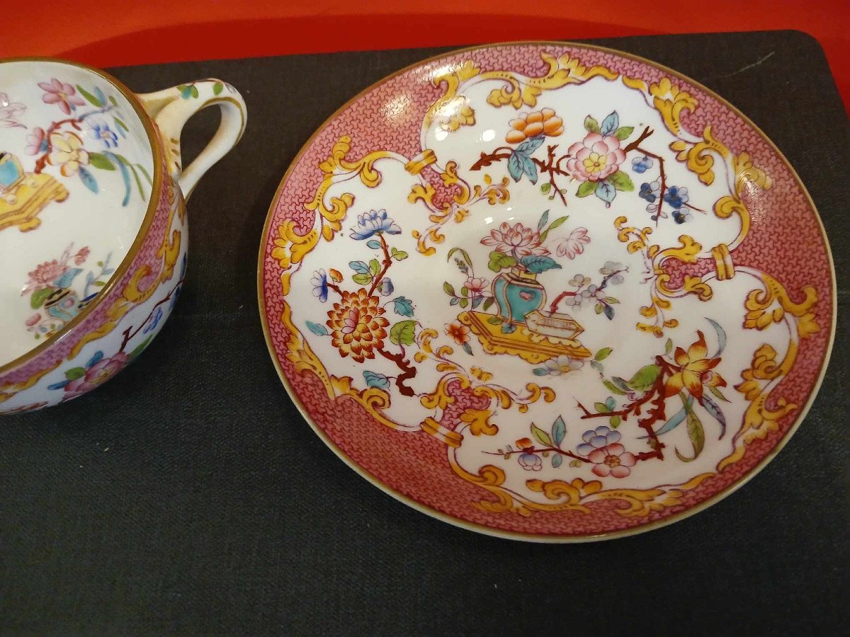 Minton Angleterre : Tasse Et Sous Tasse En Porcelaine A Décors Japonisant -photo-3