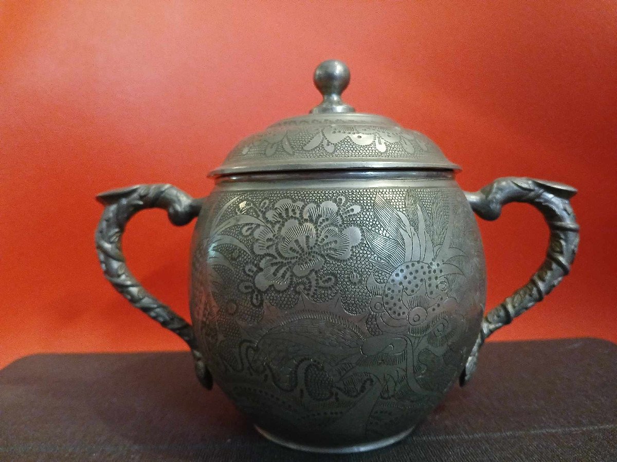 China Early 20th Century: Rare Pewter Tea Pot Signed Under The Heel 