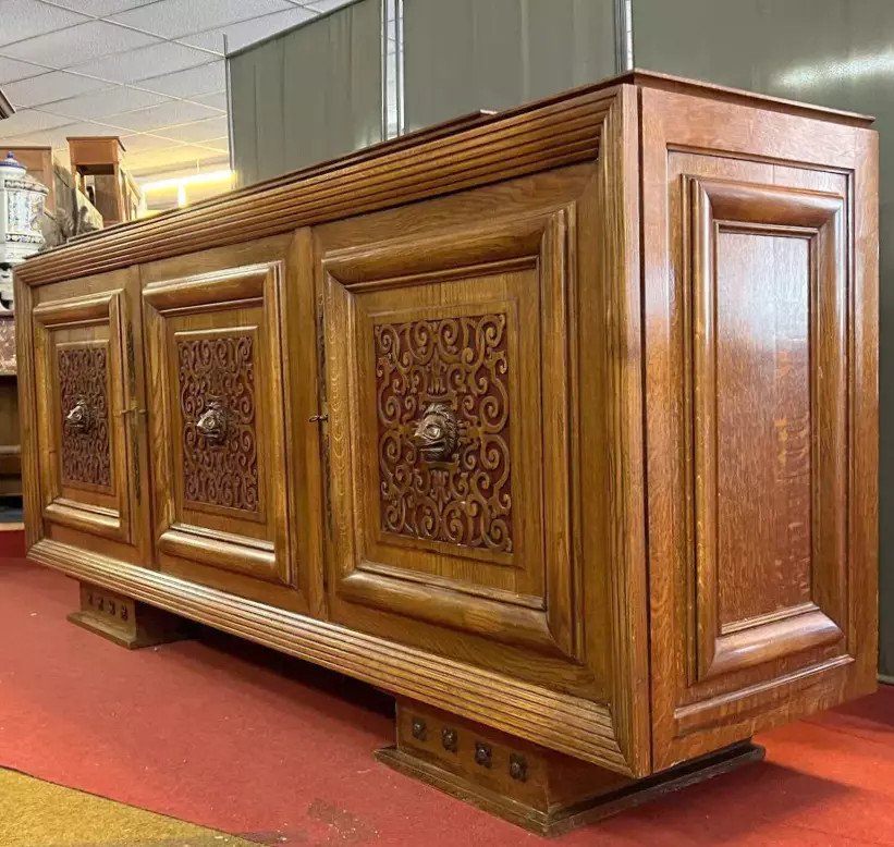 Important Art Deco Period Sideboard In Oak And Red Lacquer -photo-3