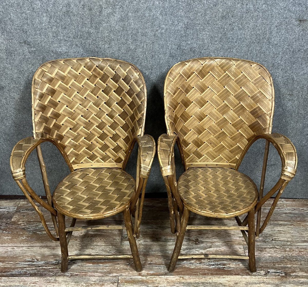 After "le Corbusier": Pair Of Rattan Armchairs Handcrafted For Pascal Raffier-photo-1