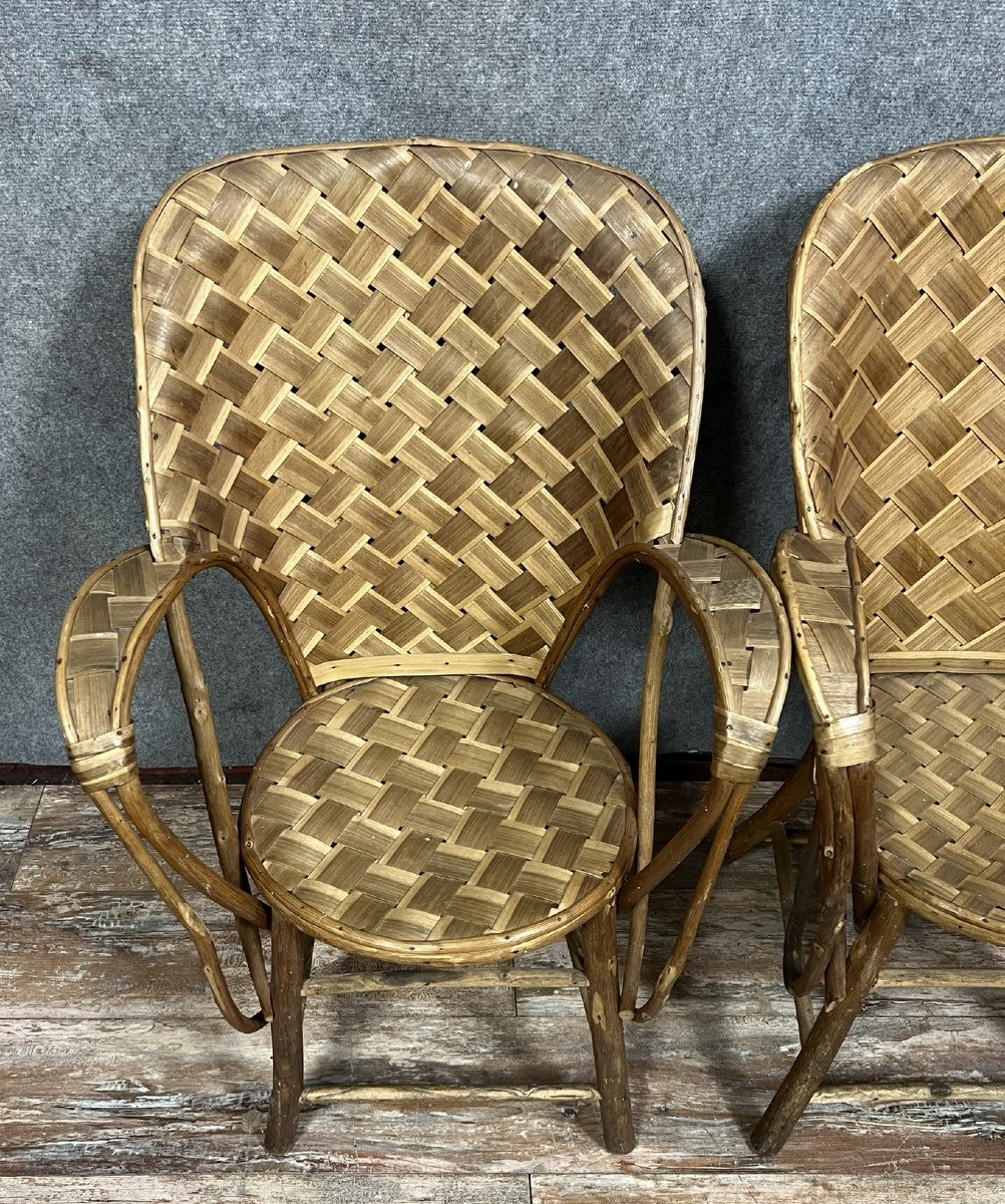 After "le Corbusier": Pair Of Rattan Armchairs Handcrafted For Pascal Raffier-photo-5