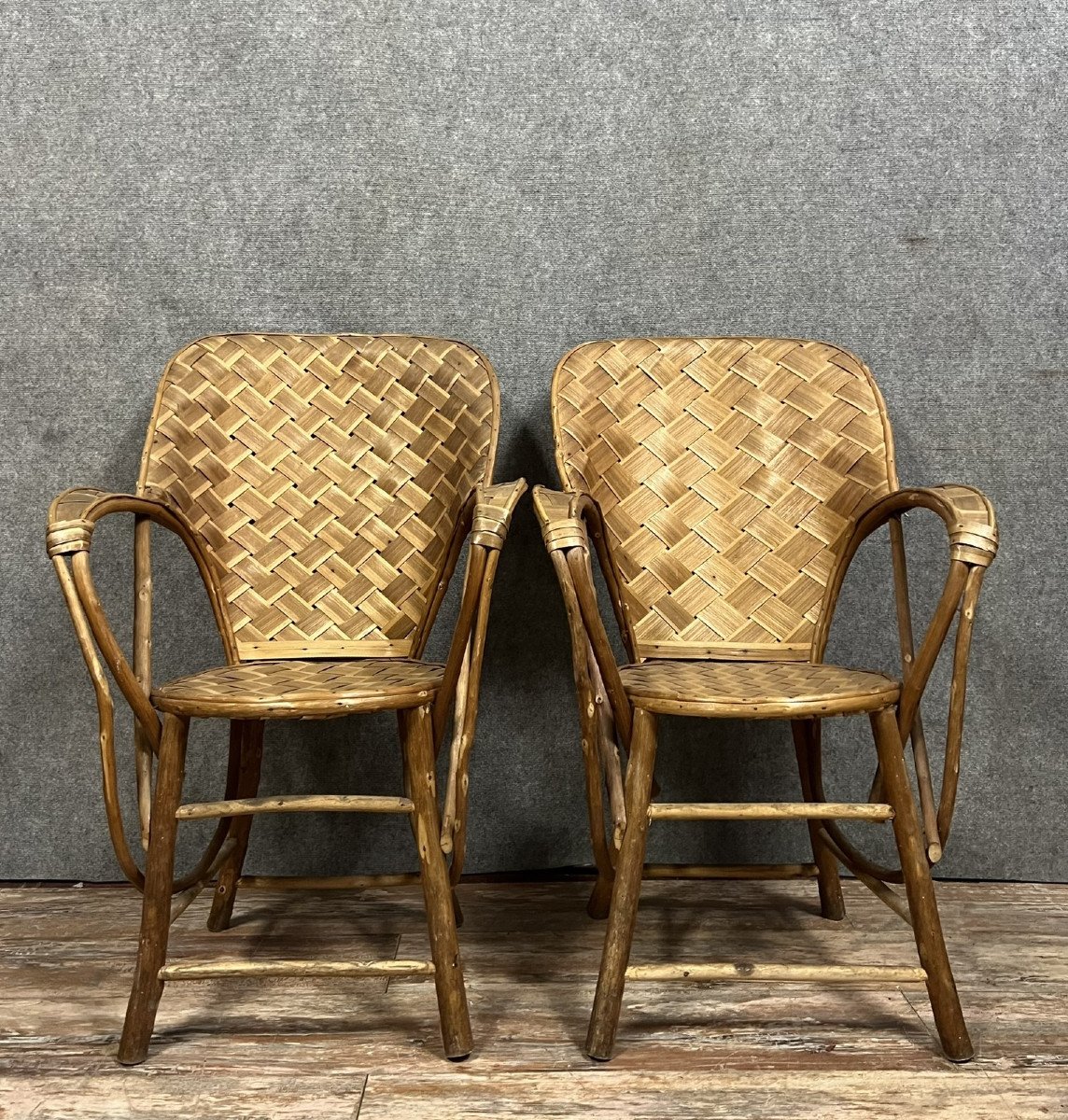 After "le Corbusier": Pair Of Rattan Armchairs Handcrafted For Pascal Raffier