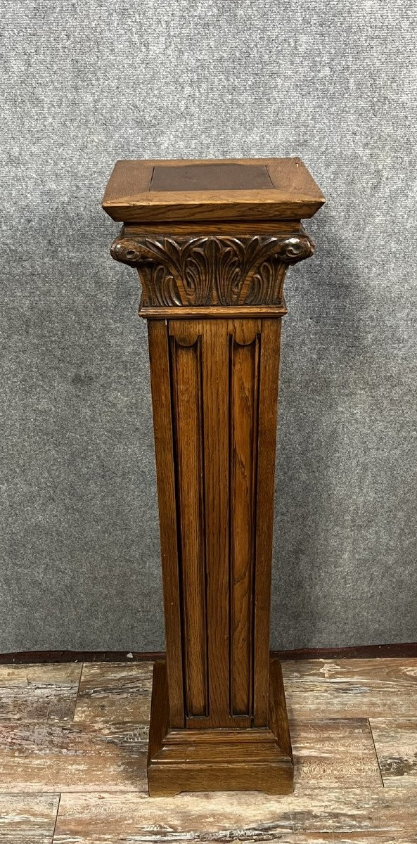 Important Ancient Rome Style Pedestal / Column In Carved Solid Wood -photo-1