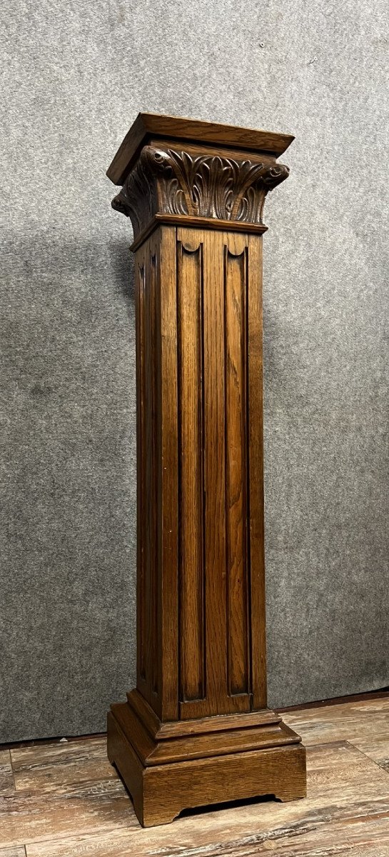 Important Ancient Rome Style Pedestal / Column In Carved Solid Wood -photo-3