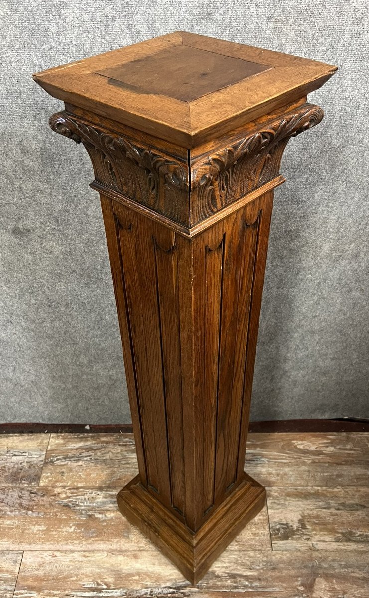 Important Ancient Rome Style Pedestal / Column In Carved Solid Wood 