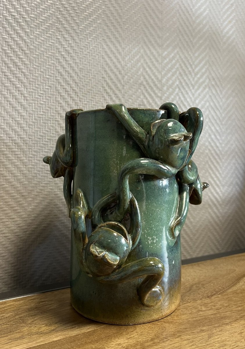 Insolite Vase Aux Grenouilles En Relief 