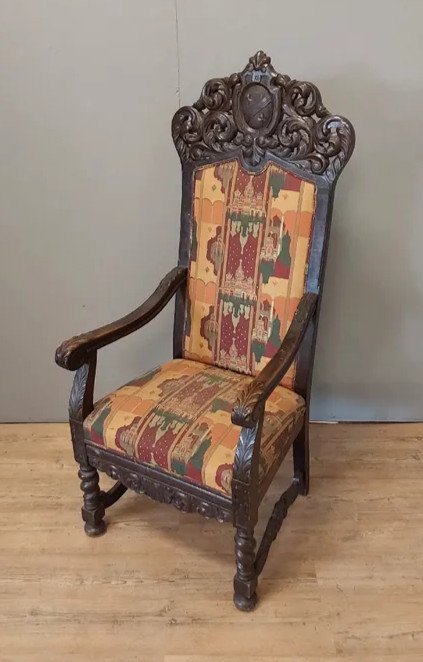  Fauteuil Trône De Style Renaissance En Bois Sculpté 