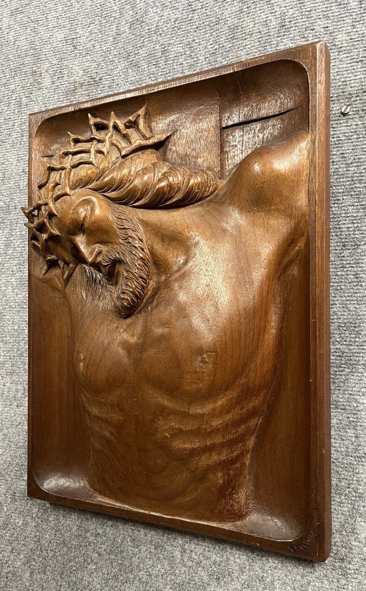 Solid Wood Sculpture Representing Christ With The Crown Of Thorns -photo-2