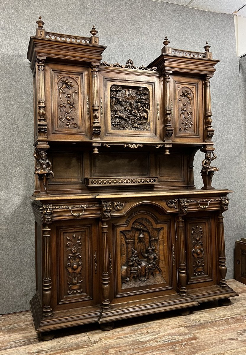 Two-body Buffet With Devils Renaissance Style In Walnut Circa 1850-photo-1