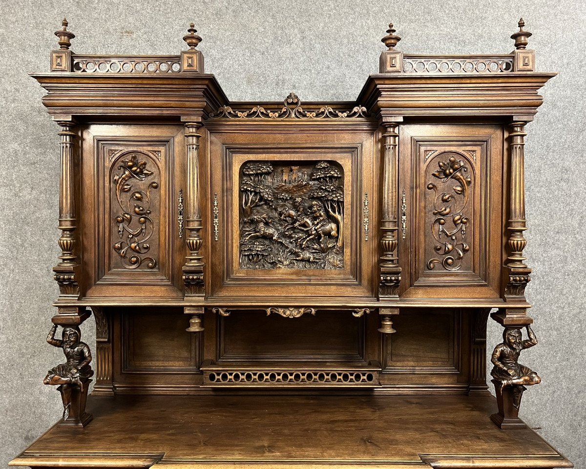 Two-body Buffet With Devils Renaissance Style In Walnut Circa 1850-photo-2