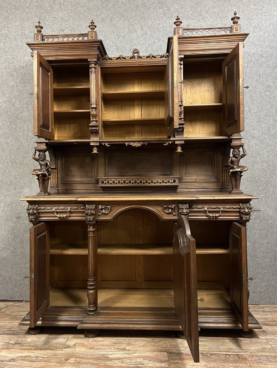 Two-body Buffet With Devils Renaissance Style In Walnut Circa 1850-photo-4