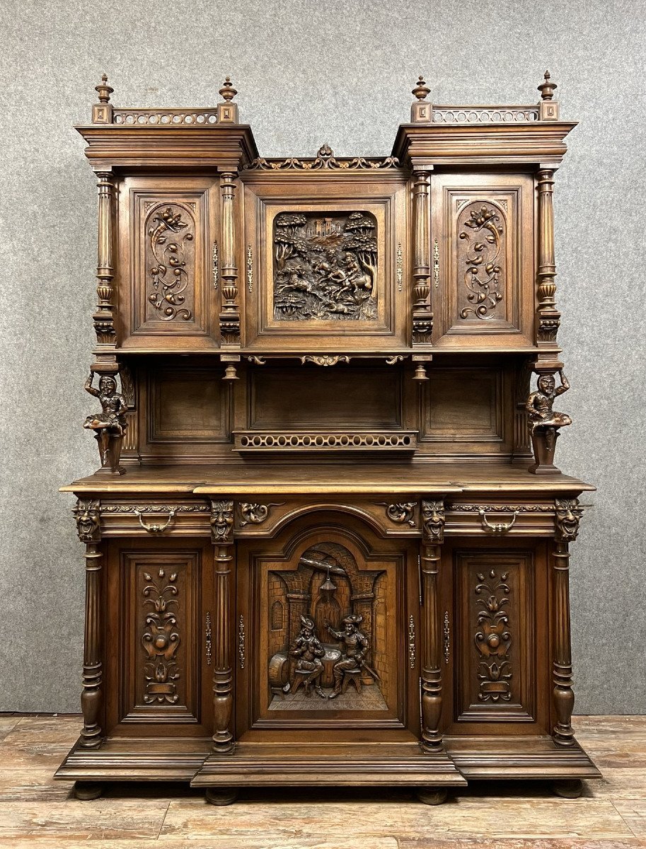 Two-body Buffet With Devils Renaissance Style In Walnut Circa 1850