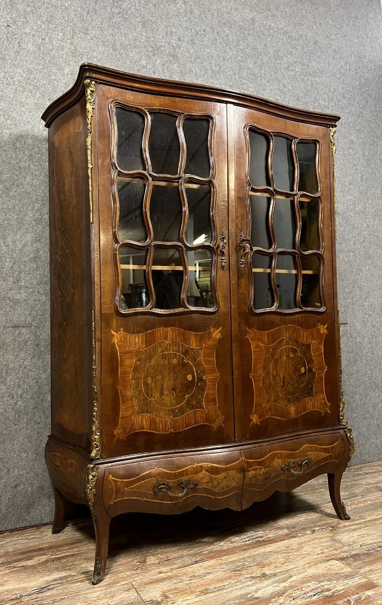 Louis XV Style Curved Marquetry Bookcase -photo-1