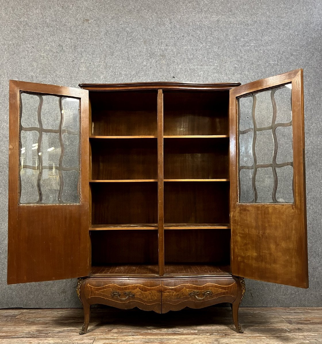 Louis XV Style Curved Marquetry Bookcase -photo-4