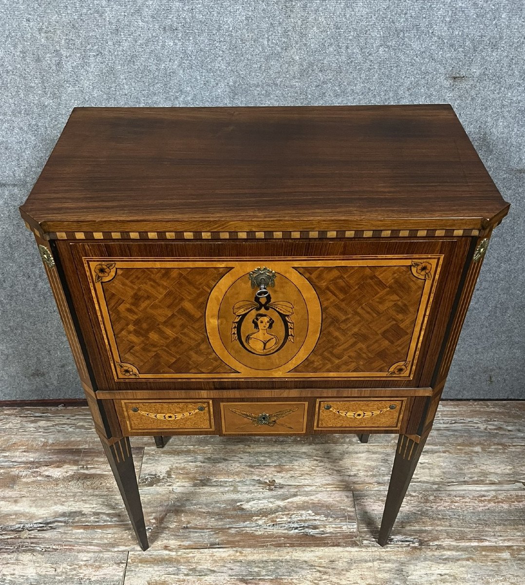 Bargueno Cabinet Secretary Louis XVI Style In Cube Marquetry -photo-2