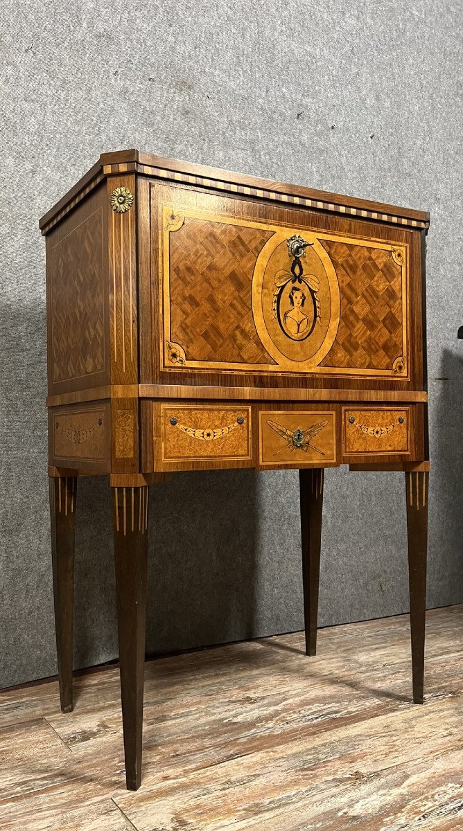 Bargueno Cabinet Secretary Louis XVI Style In Cube Marquetry -photo-3