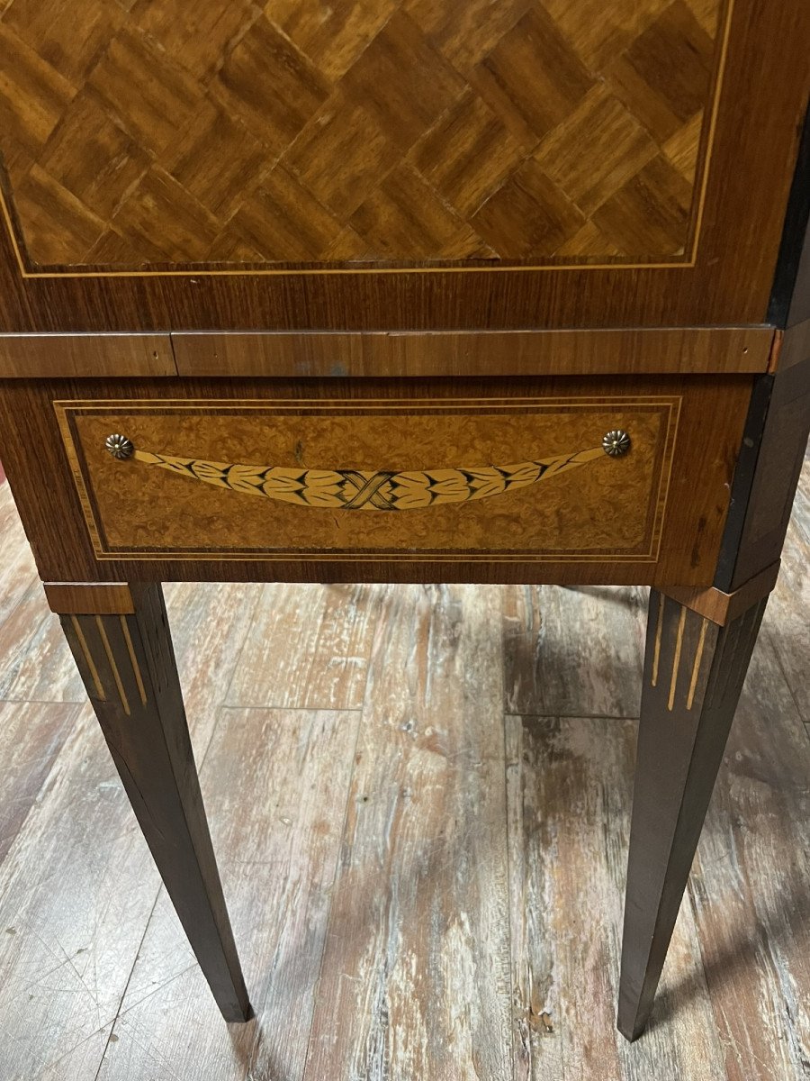 Bargueno Cabinet Secretary Louis XVI Style In Cube Marquetry -photo-8