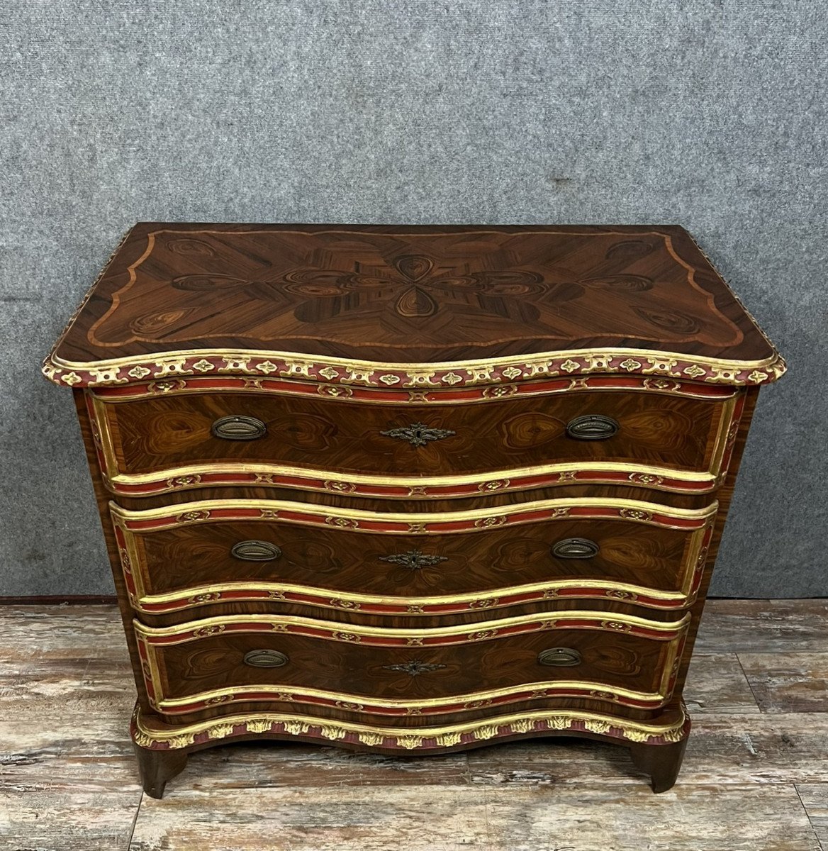 Regency Style Curved Chest Of Drawers In Rosewood And Rosewood Marquetry -photo-4