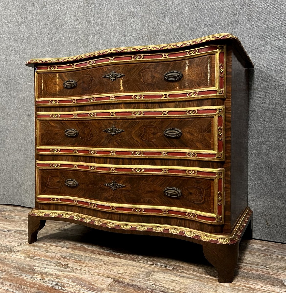 Regency Style Curved Chest Of Drawers In Rosewood And Rosewood Marquetry -photo-6