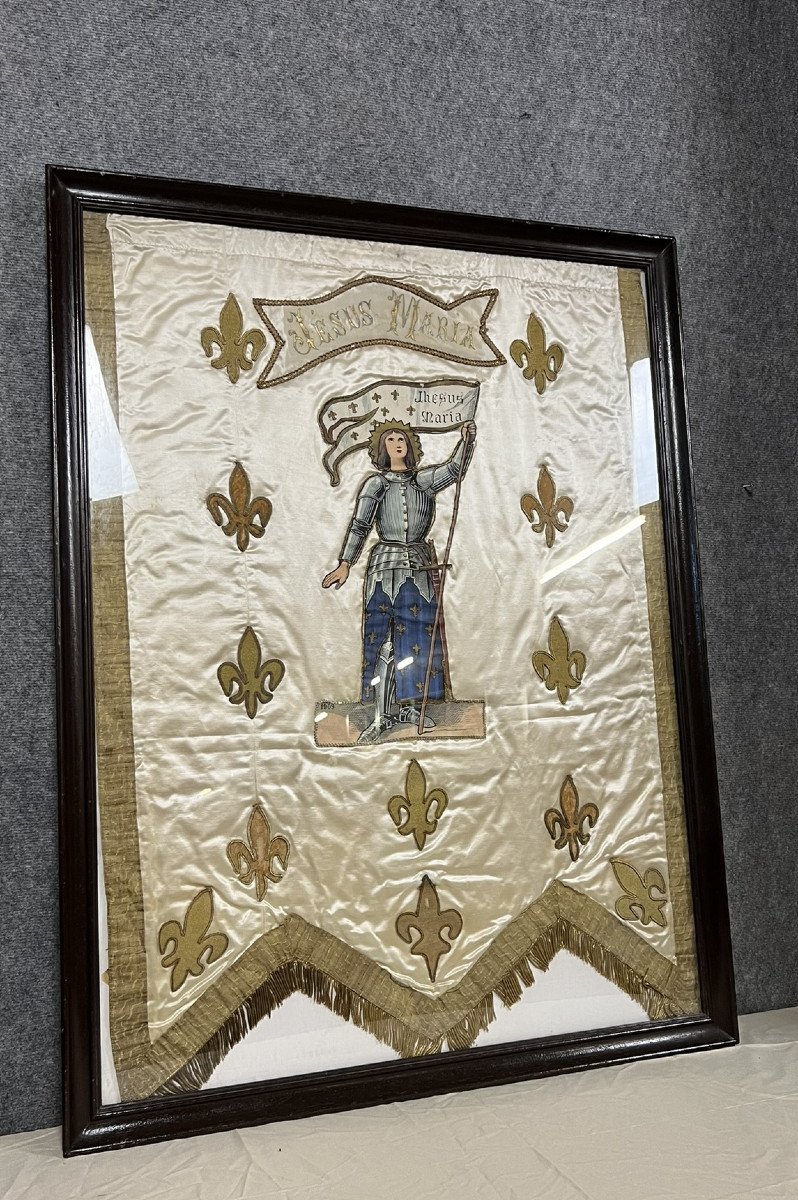 Large Framed Processional Banner Depicting Saint Joan Of Arc Full Length Facing Front -photo-4