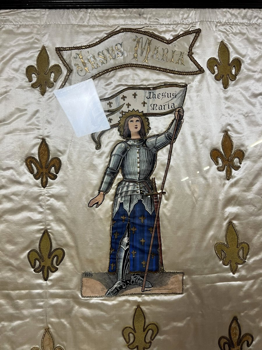 Large Framed Processional Banner Depicting Saint Joan Of Arc Full Length Facing Front -photo-5