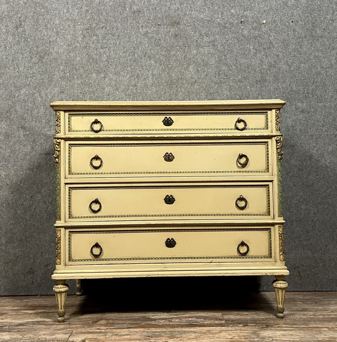 Louis XVI Style Chest Of Drawers In Lacquered And Gilded Wood Stamped Valabrega -photo-6