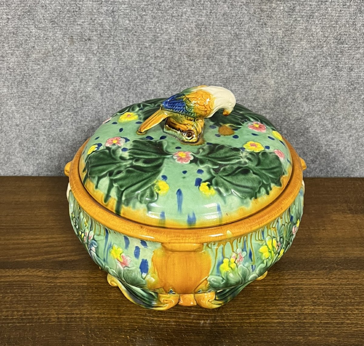 Parrot Soup Tureen In Colored Barbotine-photo-1