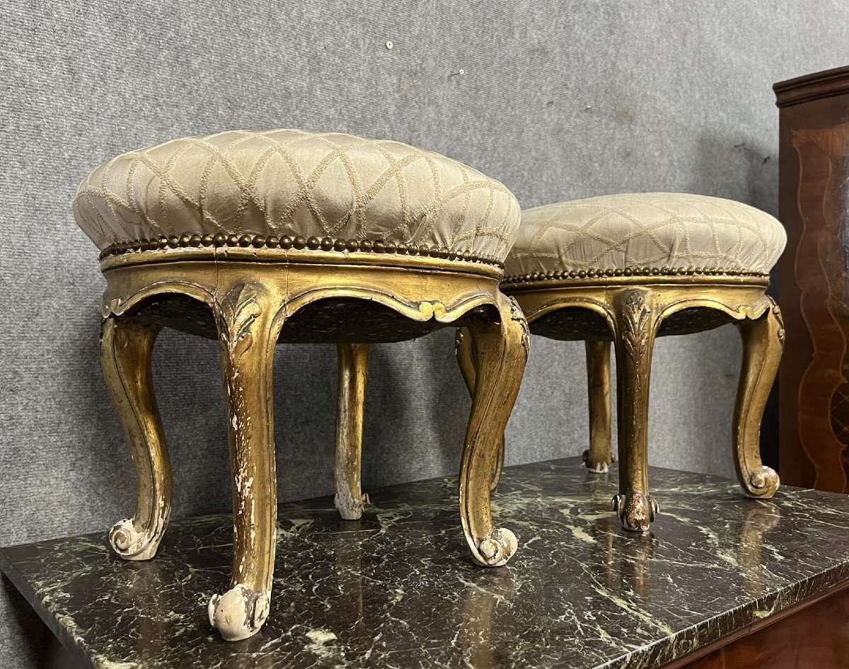 Pair Of Louis XV Style Venetian Stools In Gilded Wood -photo-1