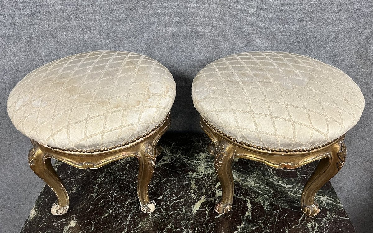 Pair Of Louis XV Style Venetian Stools In Gilded Wood -photo-2