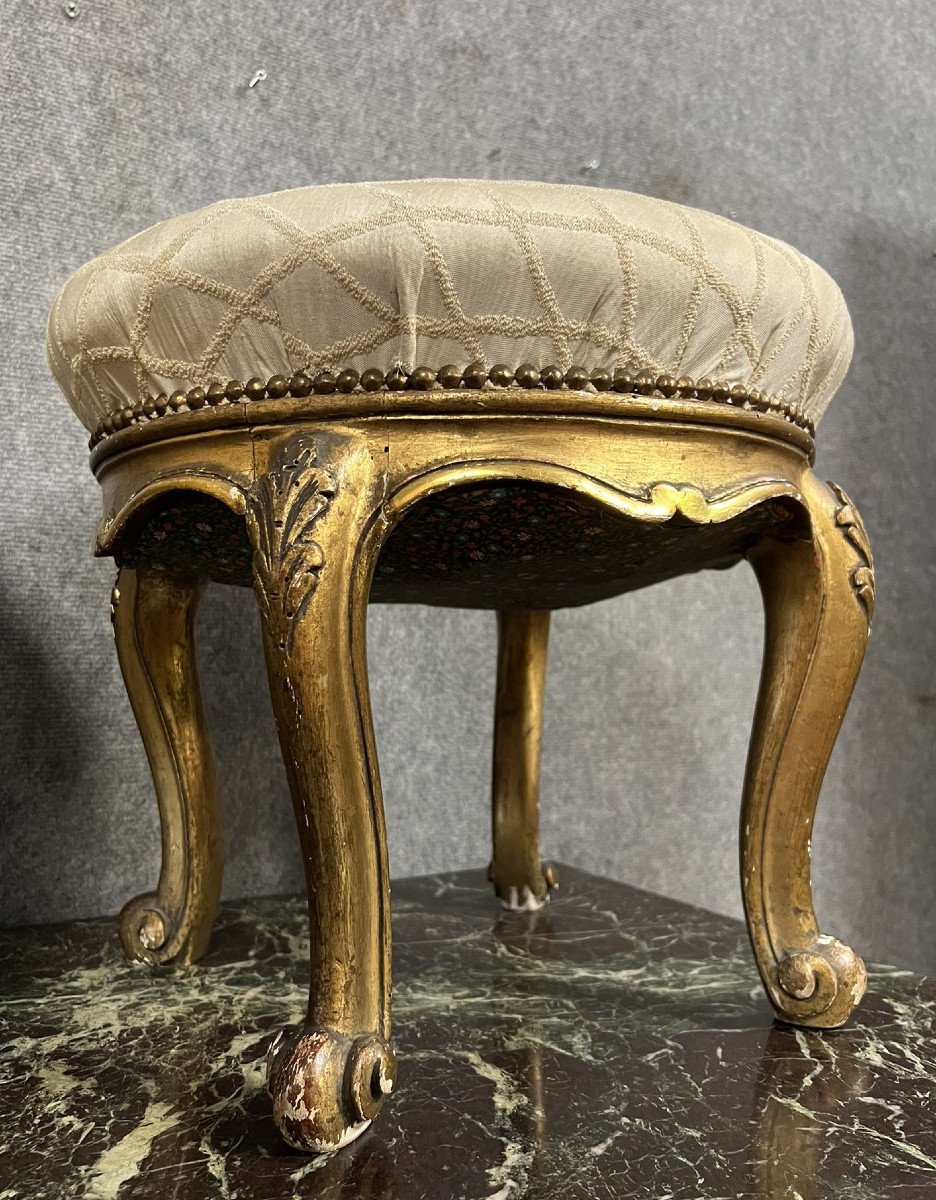 Pair Of Louis XV Style Venetian Stools In Gilded Wood -photo-4