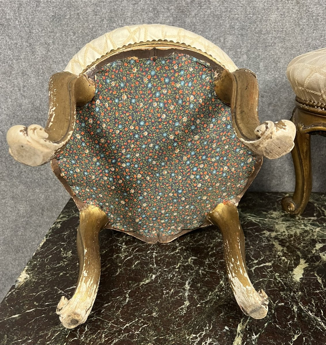 Pair Of Louis XV Style Venetian Stools In Gilded Wood -photo-5