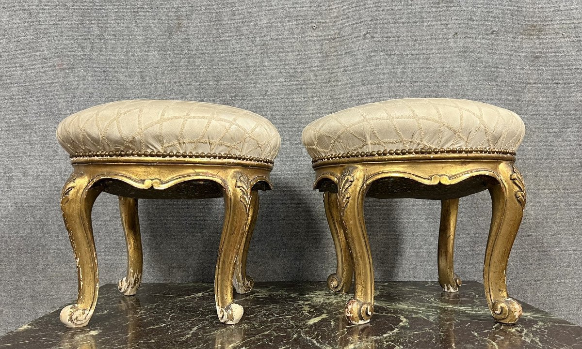 Pair Of Louis XV Style Venetian Stools In Gilded Wood 