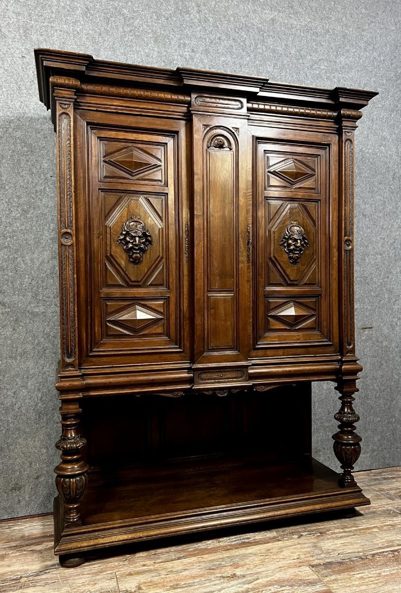 Cabinet Dressoir Style Renaissance En Noyer Massif -photo-4