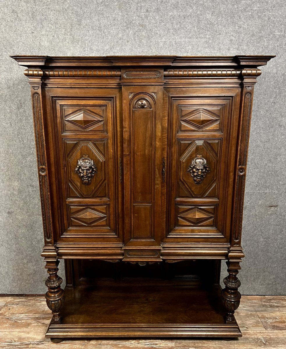 Cabinet Dressoir Style Renaissance En Noyer Massif -photo-5