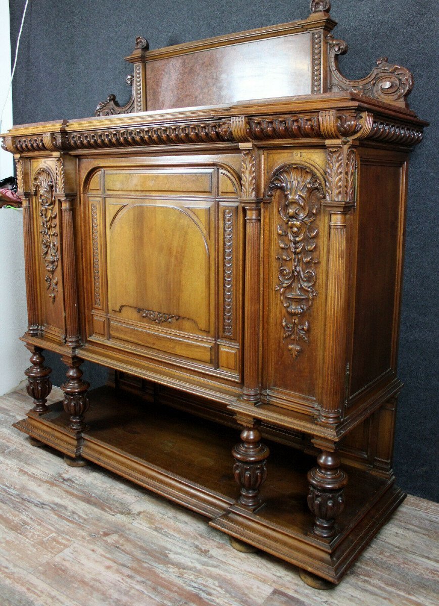 Renaissance Style Sideboard In Walnut And Griotte Marble Backing-photo-3